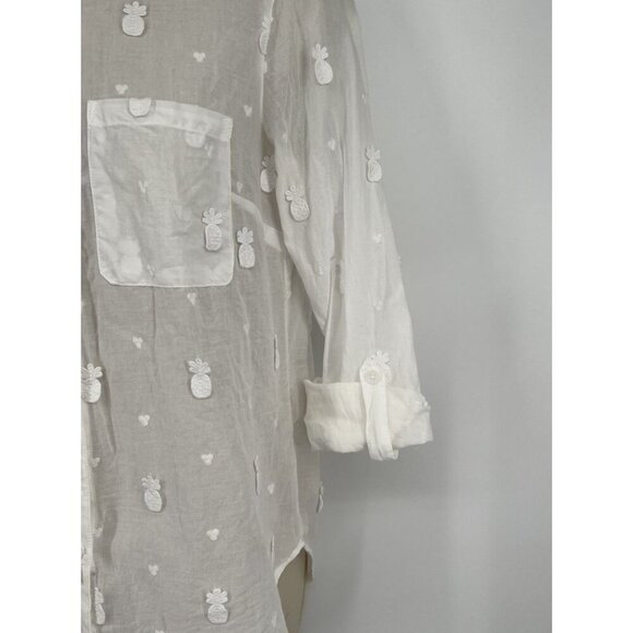 Maeve by Anthropologie Semi Sheer Pineapple Embroidered Blouse White Size 0 - Picture 2 of 5
